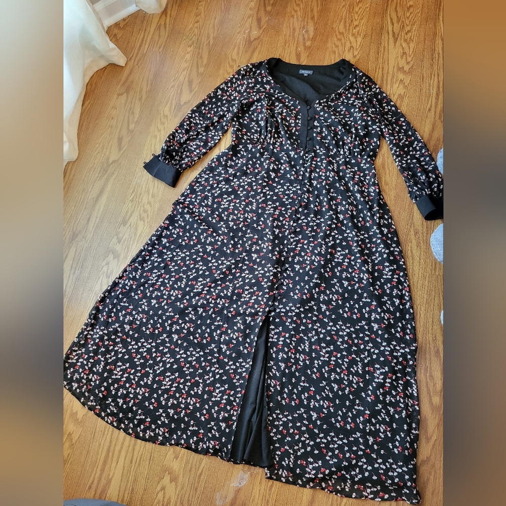 ModCloth Plus Size Floral Black Maxi Dress Red Print Size 18